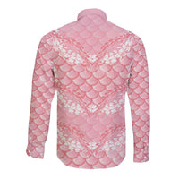 Soft Pink Mermaid Puakenikeni Maile Lei Long Sleeve Button Shirt LT01 - Polynesian Pride