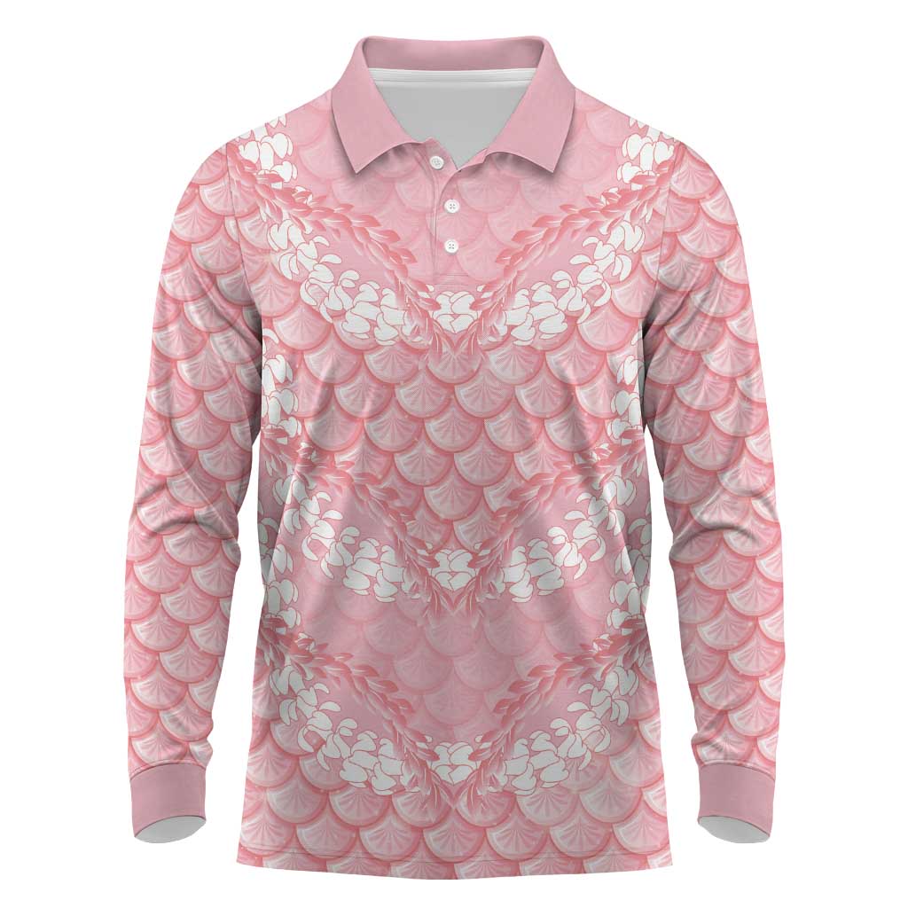 Soft Pink Mermaid Puakenikeni Maile Lei Long Sleeve Polo Shirt