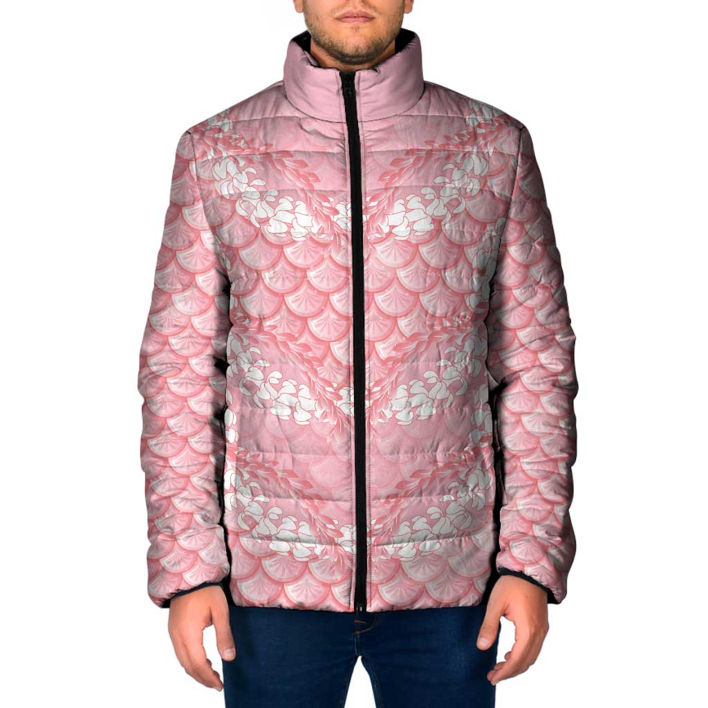 Soft Pink Mermaid Puakenikeni Maile Lei Padded Jacket