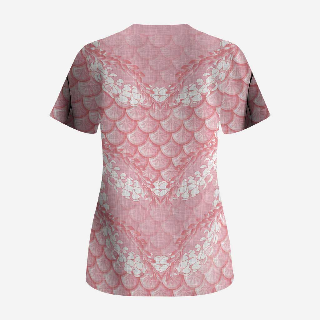 Soft Pink Mermaid Puakenikeni Maile Lei Scrub Top