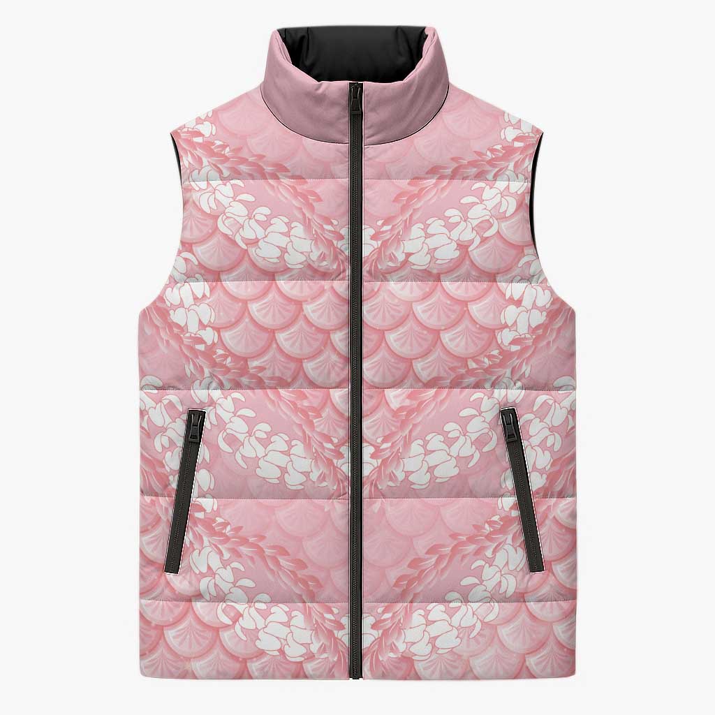 Soft Pink Mermaid Puakenikeni Maile Lei Sleeveless Puffer Jacket