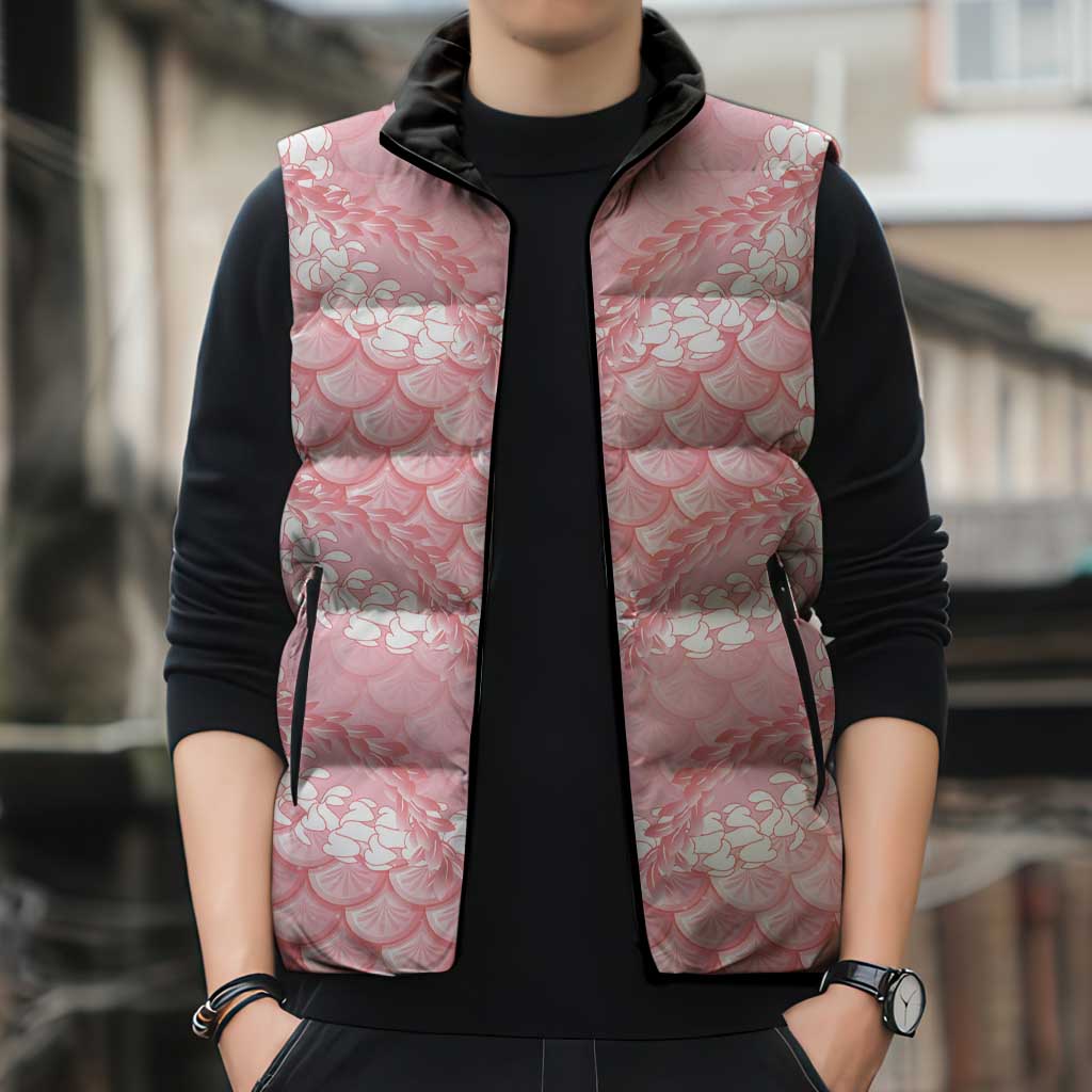 Soft Pink Mermaid Puakenikeni Maile Lei Sleeveless Puffer Jacket