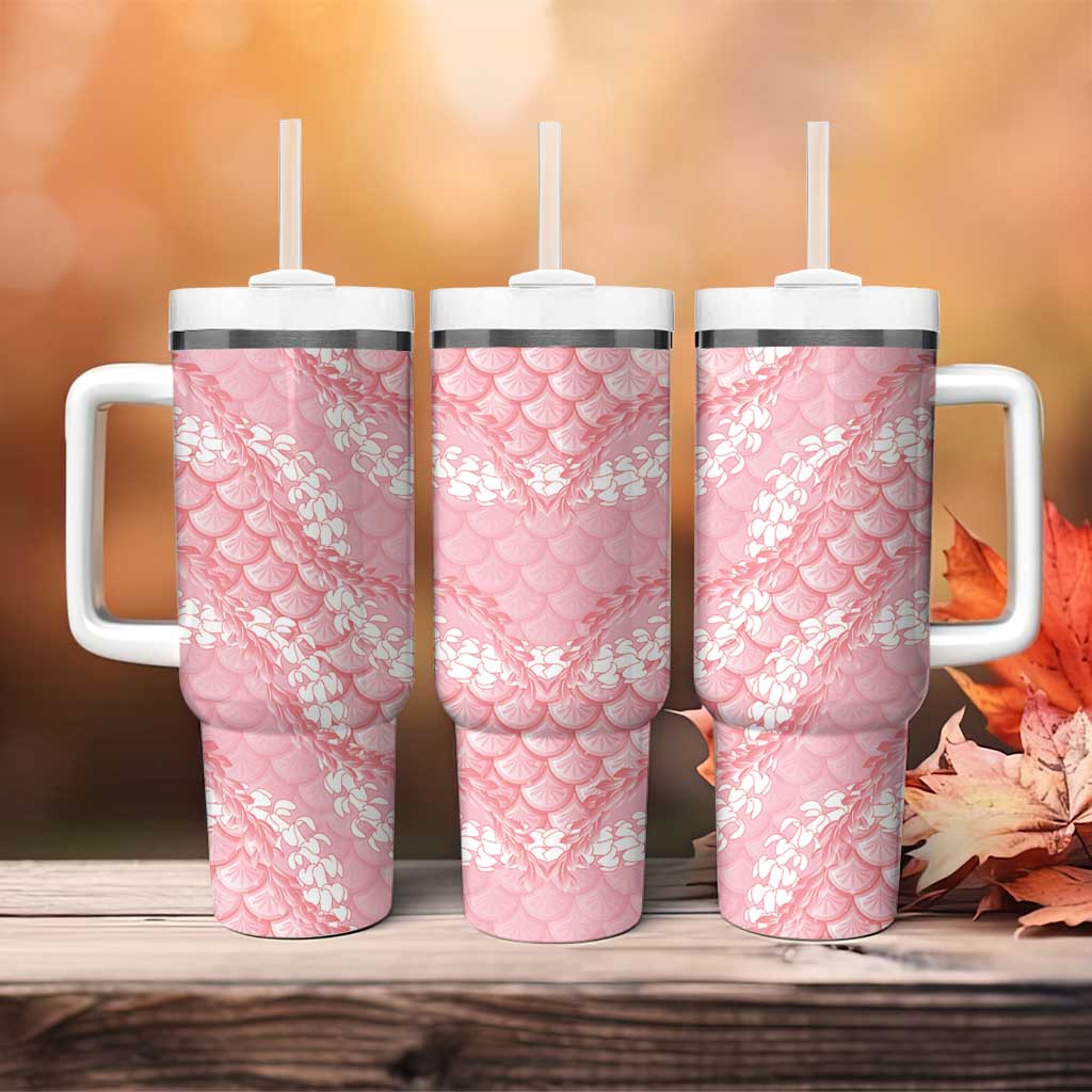 Soft Pink Mermaid Puakenikeni Maile Lei Tumbler With Handle