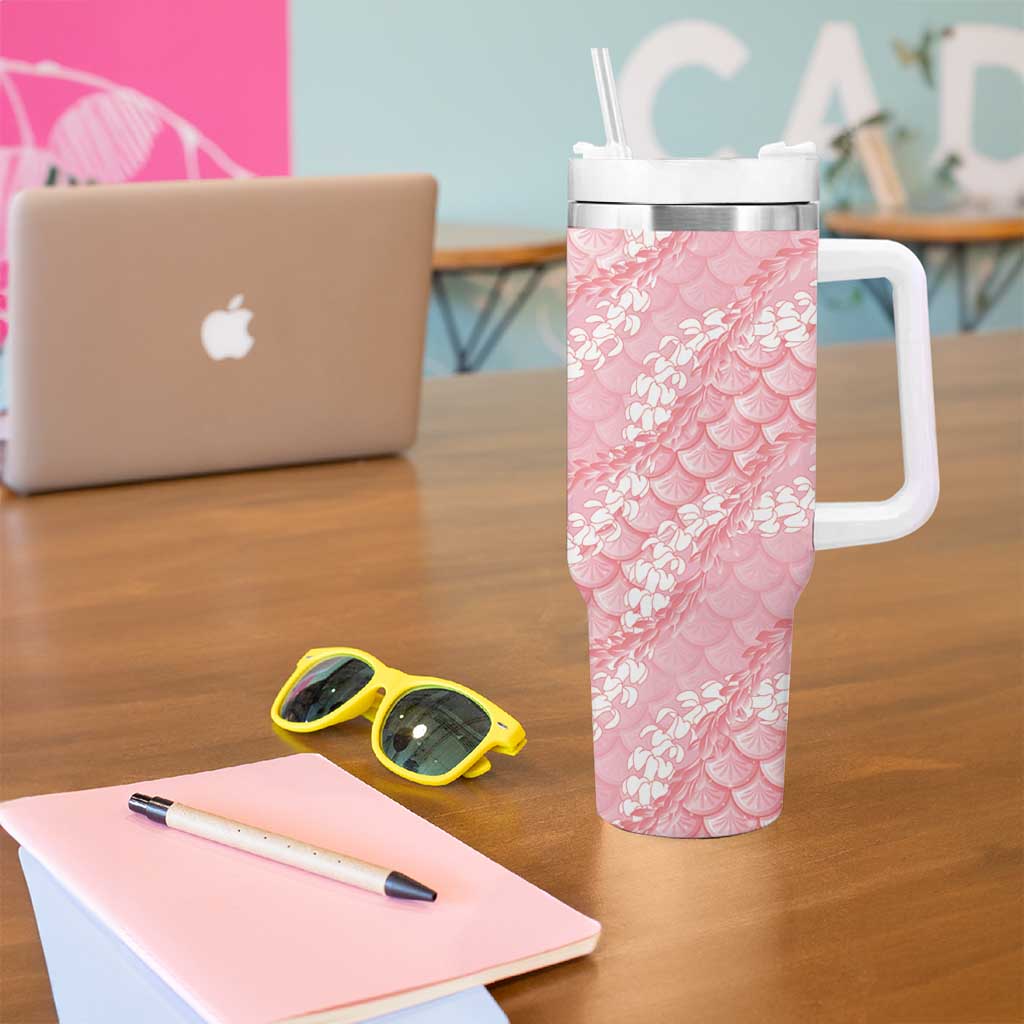 Soft Pink Mermaid Puakenikeni Maile Lei Tumbler With Handle