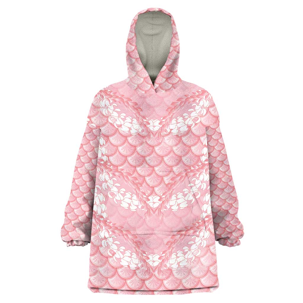 Soft Pink Mermaid Puakenikeni Maile Lei Wearable Blanket Hoodie