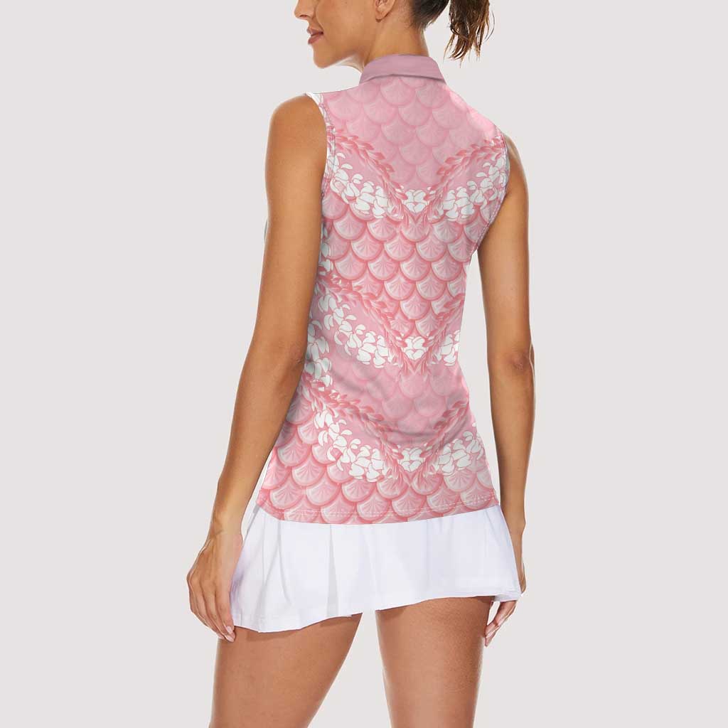 Soft Pink Mermaid Puakenikeni Maile Lei Women Sleeveless Polo Shirt