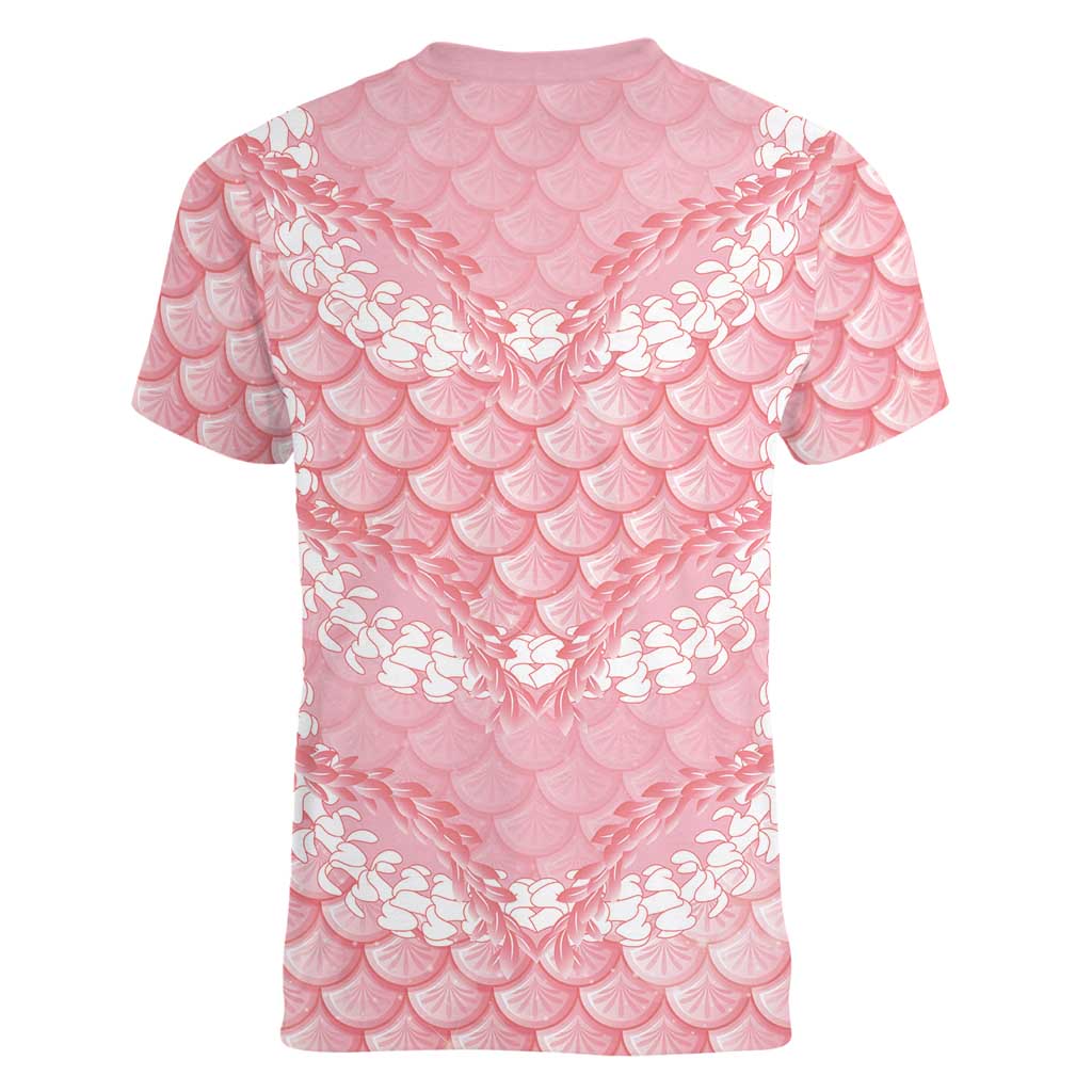 Soft Pink Mermaid Puakenikeni Maile Lei Women V-Neck T-Shirt