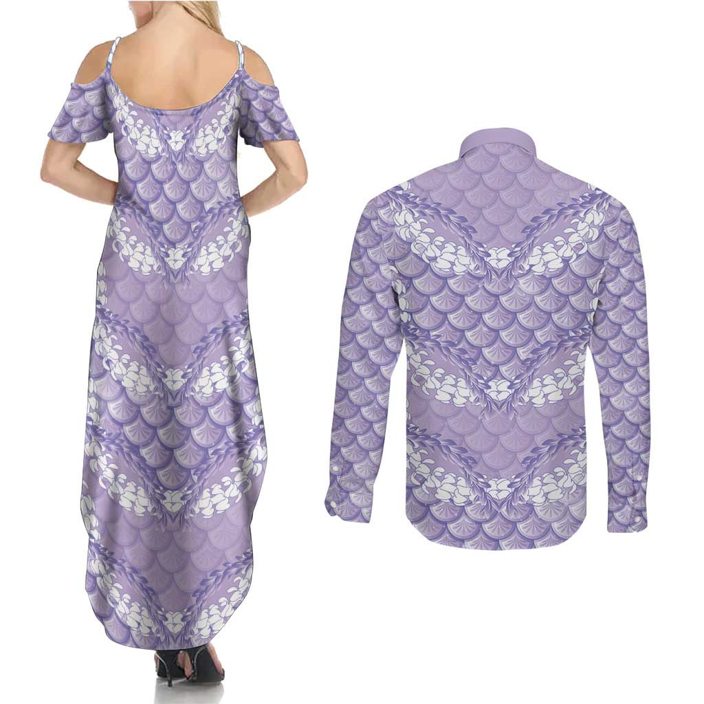 Lilac Mermaid Puakenikeni Maile Lei Couples Matching Summer Maxi Dress and Long Sleeve Button Shirt LT01 - Polynesian Pride
