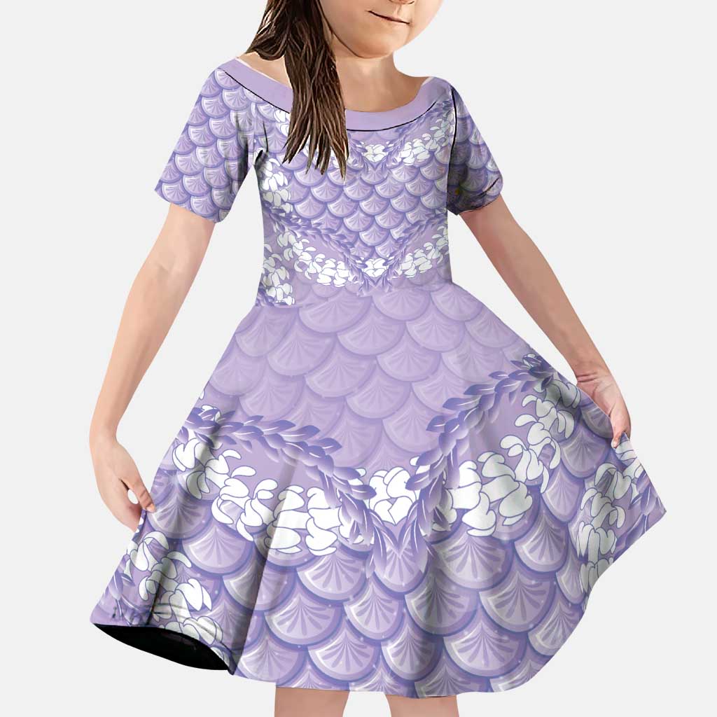 Lilac Mermaid Puakenikeni Maile Lei Family Matching Off Shoulder Maxi Dress and Hawaiian Shirt