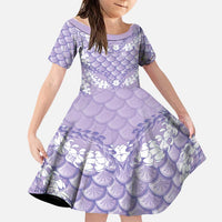 Lilac Mermaid Puakenikeni Maile Lei Family Matching Off Shoulder Short Dress and Hawaiian Shirt