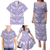 Lilac Mermaid Puakenikeni Maile Lei Family Matching Puletasi and Hawaiian Shirt
