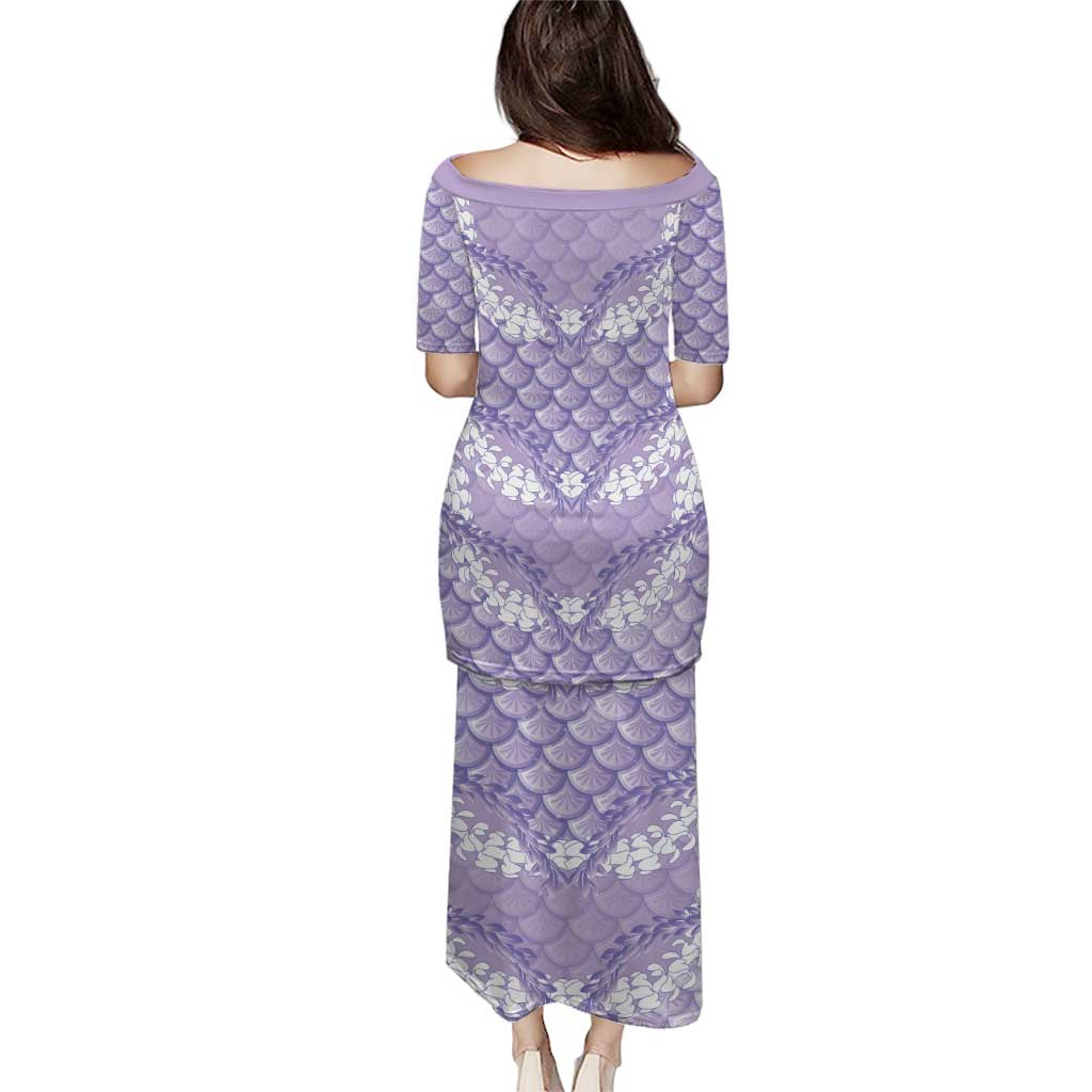 Lilac Mermaid Puakenikeni Maile Lei Family Matching Puletasi and Hawaiian Shirt