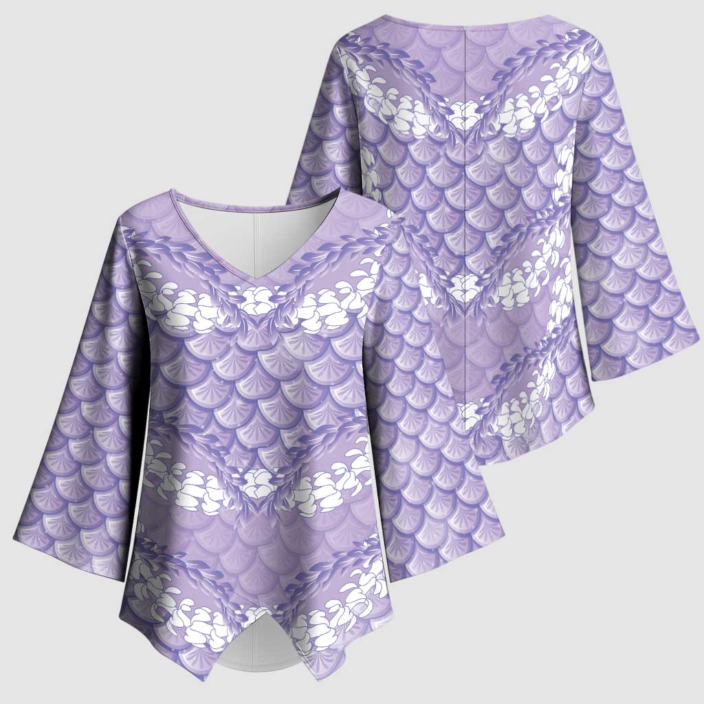 Lilac Mermaid Puakenikeni Maile Lei Kimono Sleeve Blouse LT01 - Polynesian Pride
