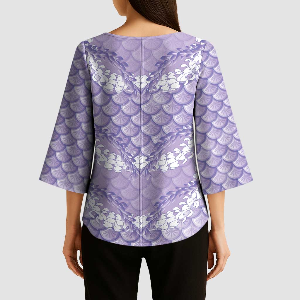Lilac Mermaid Puakenikeni Maile Lei Kimono Sleeve Blouse LT01 - Polynesian Pride