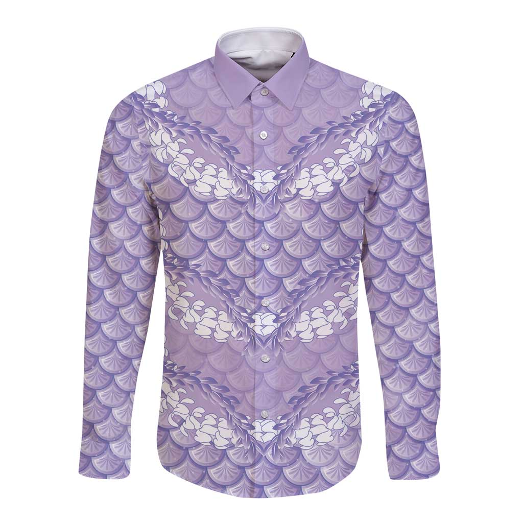 Lilac Mermaid Puakenikeni Maile Lei Long Sleeve Button Shirt