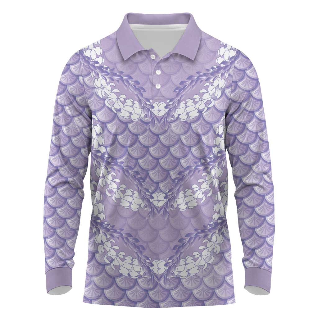 Lilac Mermaid Puakenikeni Maile Lei Long Sleeve Polo Shirt