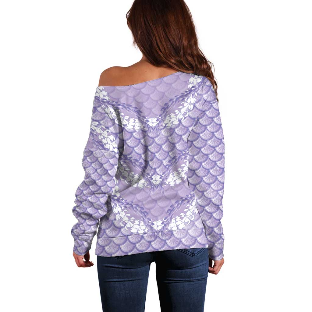 Lilac Mermaid Puakenikeni Maile Lei Off Shoulder Sweater