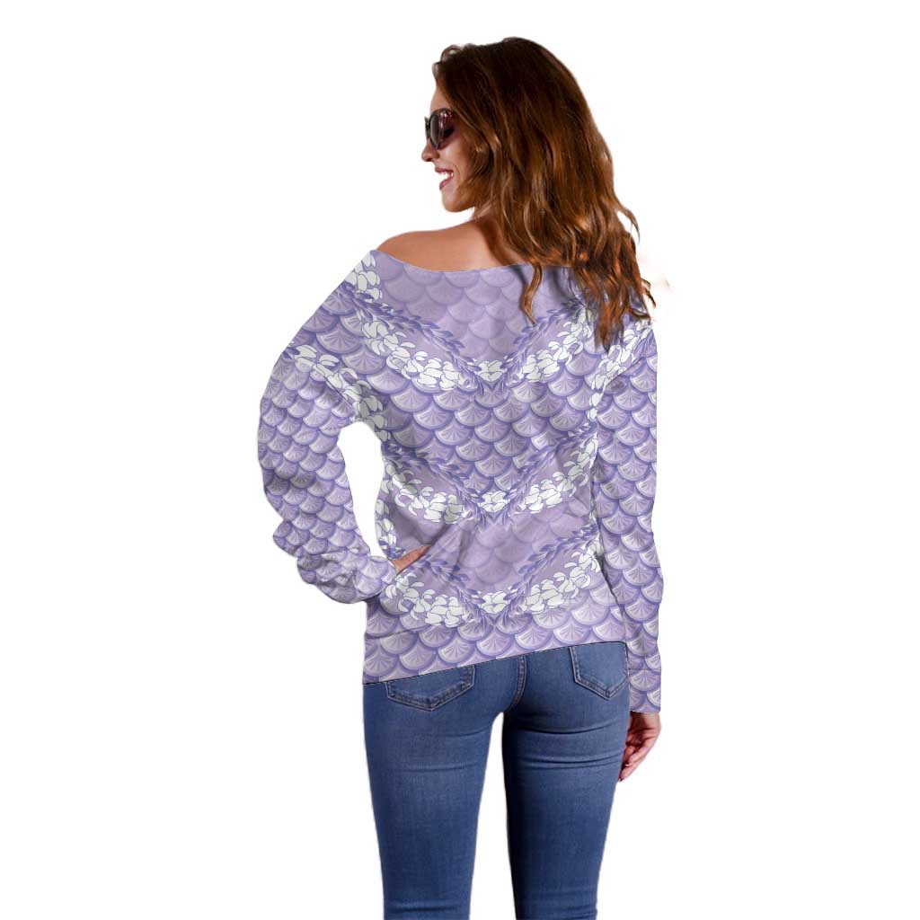 Lilac Mermaid Puakenikeni Maile Lei Off Shoulder Sweater