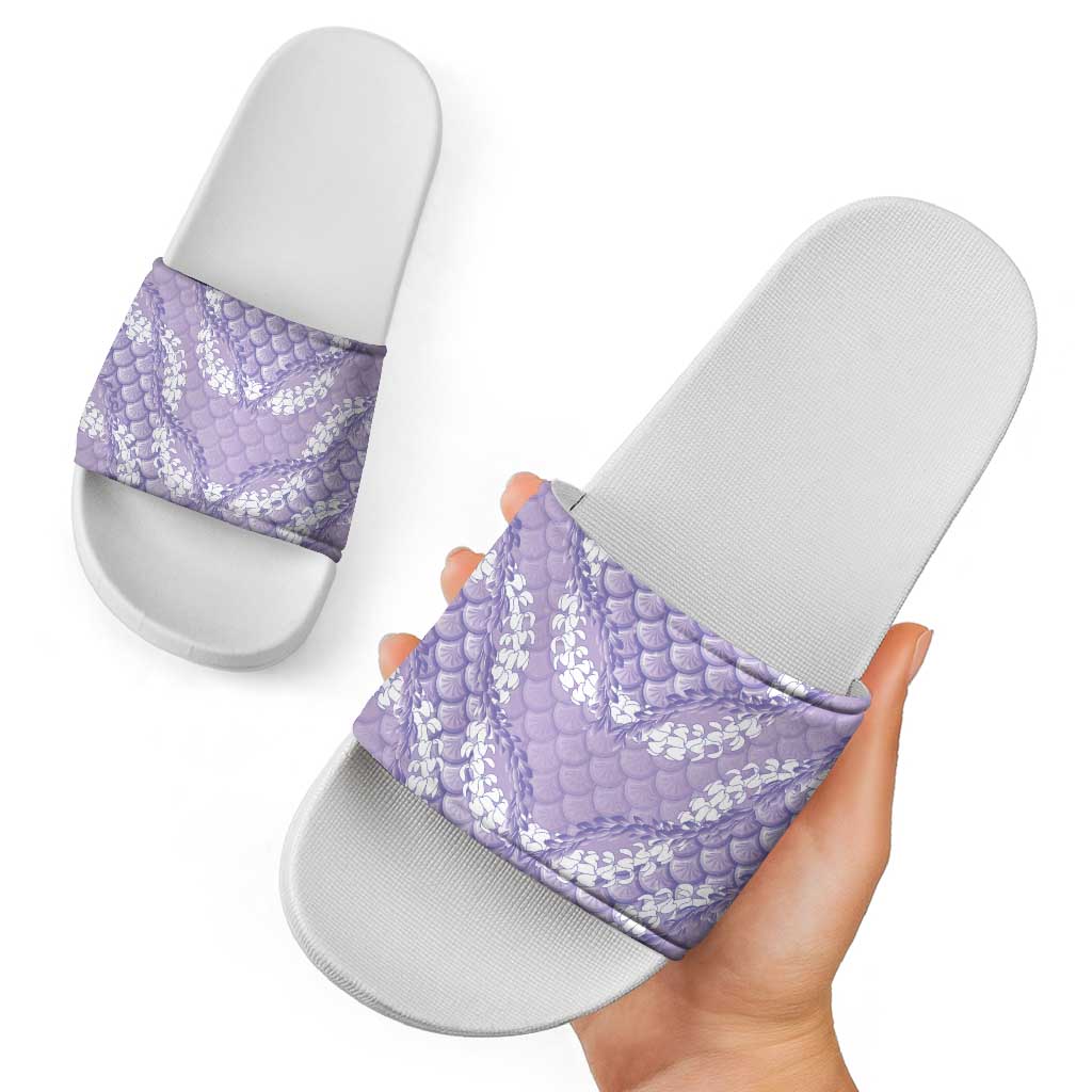 Lilac Mermaid Puakenikeni Maile Lei Slide Sandals