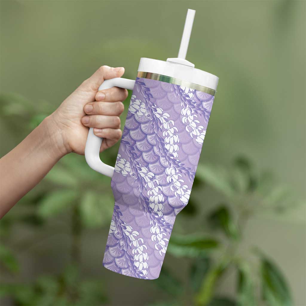Lilac Mermaid Puakenikeni Maile Lei Tumbler With Handle LT01 - Polynesian Pride