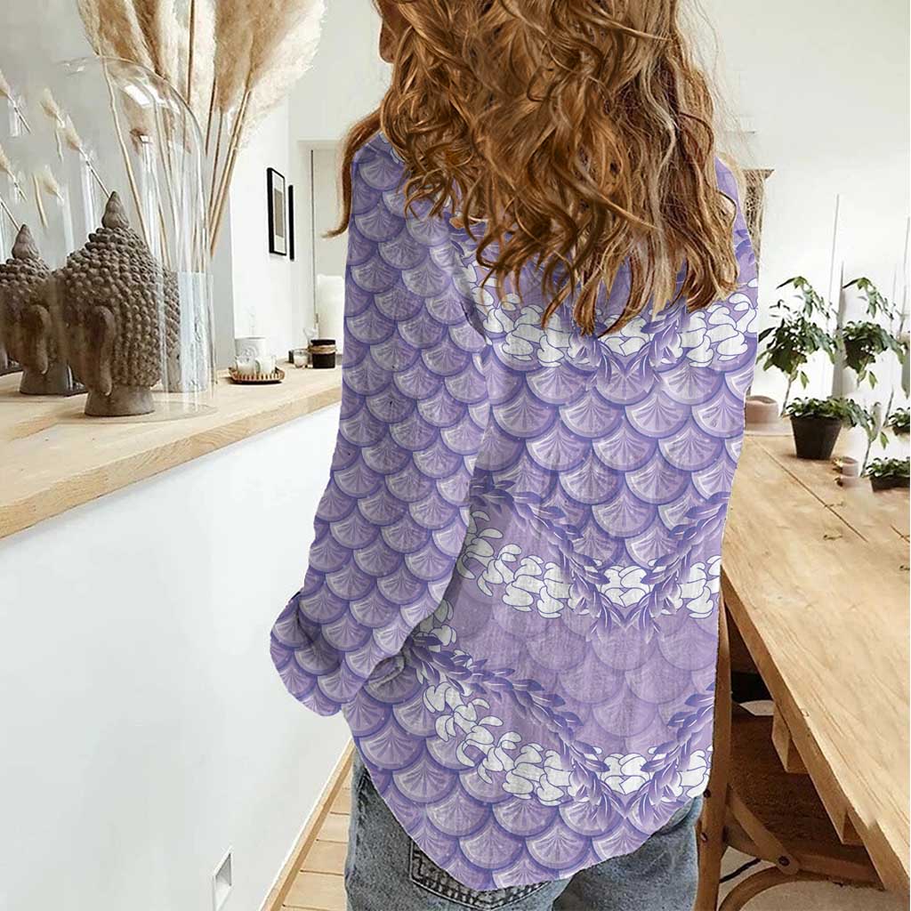 Lilac Mermaid Puakenikeni Maile Lei Women Casual Shirt