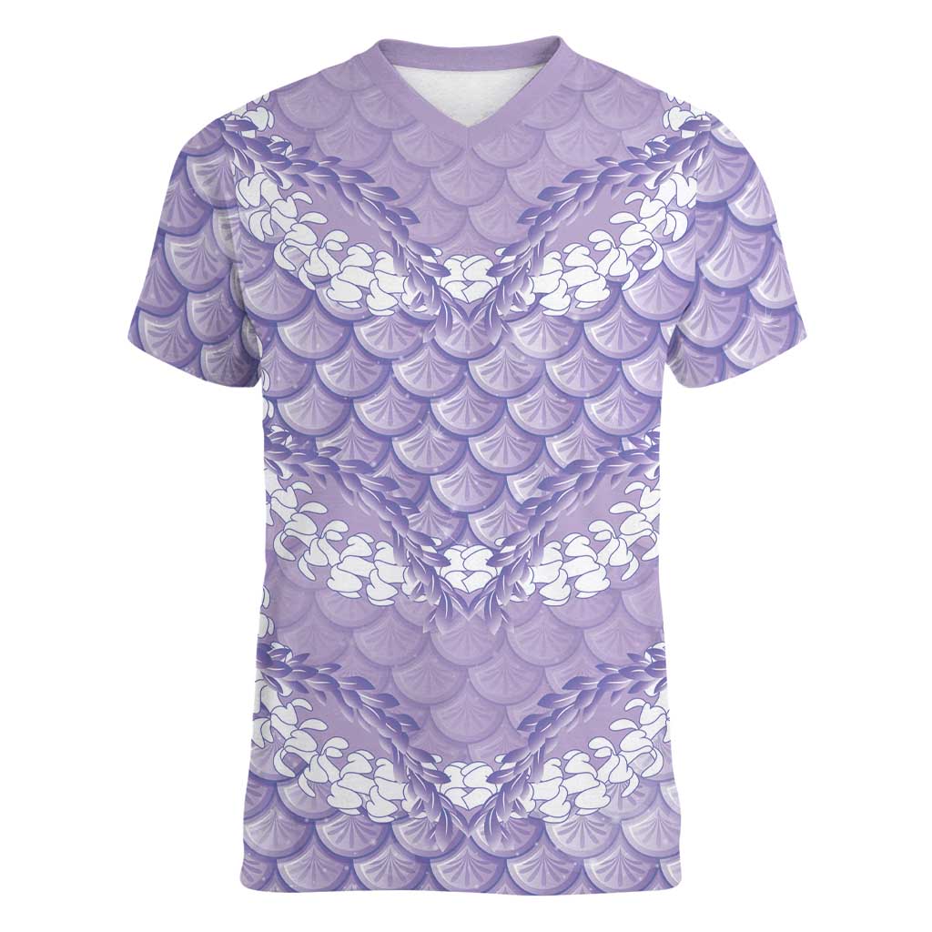 Lilac Mermaid Puakenikeni Maile Lei Women V-Neck T-Shirt LT01 Female Purple - Polynesian Pride