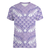 Lilac Mermaid Puakenikeni Maile Lei Women V-Neck T-Shirt LT01 Female Purple - Polynesian Pride