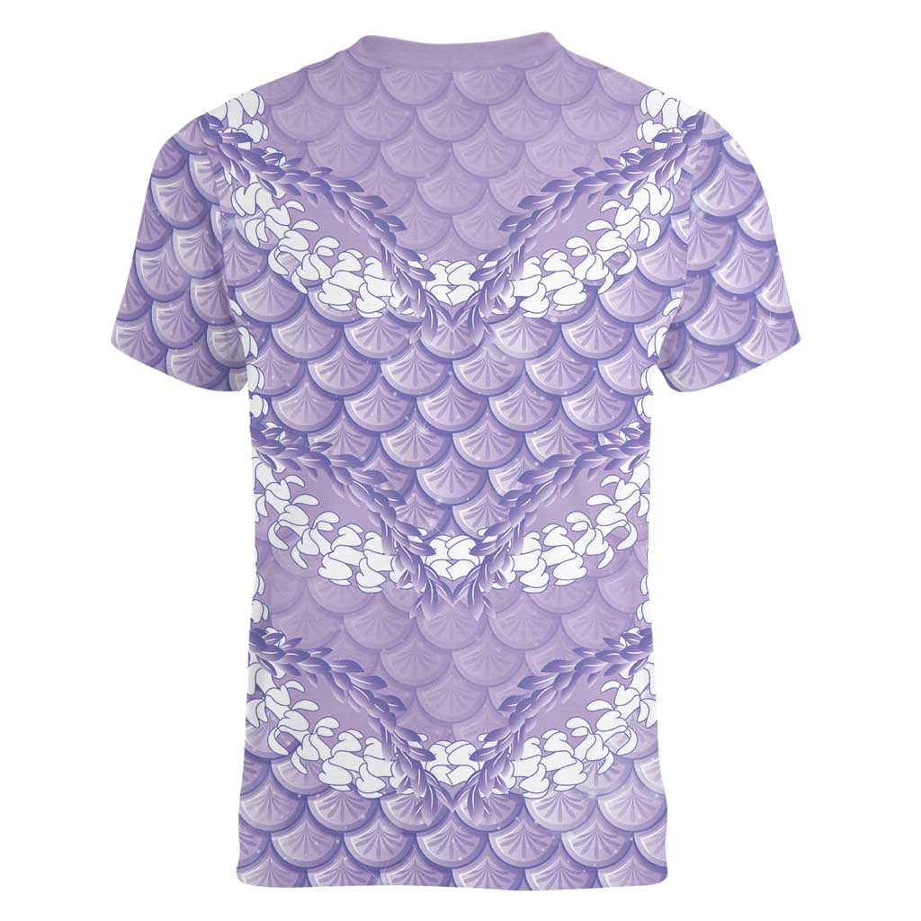 Lilac Mermaid Puakenikeni Maile Lei Women V-Neck T-Shirt LT01 - Polynesian Pride
