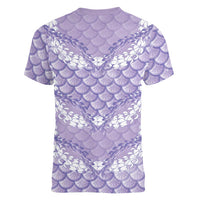 Lilac Mermaid Puakenikeni Maile Lei Women V-Neck T-Shirt LT01 - Polynesian Pride
