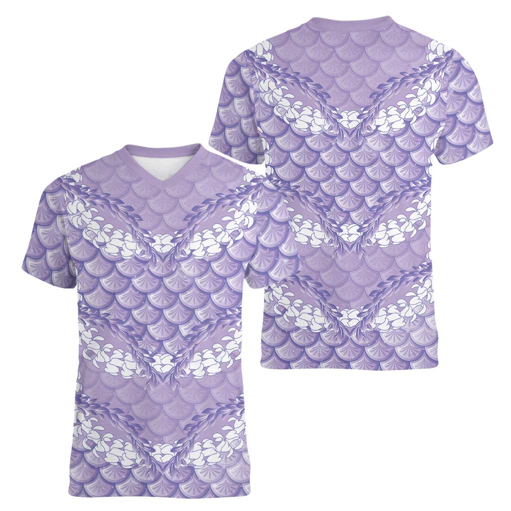 Lilac Mermaid Puakenikeni Maile Lei Women V-Neck T-Shirt LT01 - Polynesian Pride