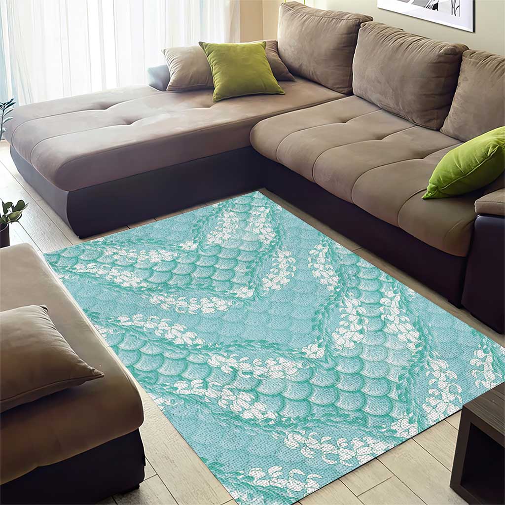 Light Turquoise Mermaid Puakenikeni Maile Lei Area Rug