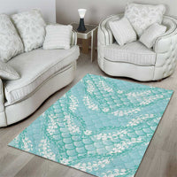 Light Turquoise Mermaid Puakenikeni Maile Lei Area Rug