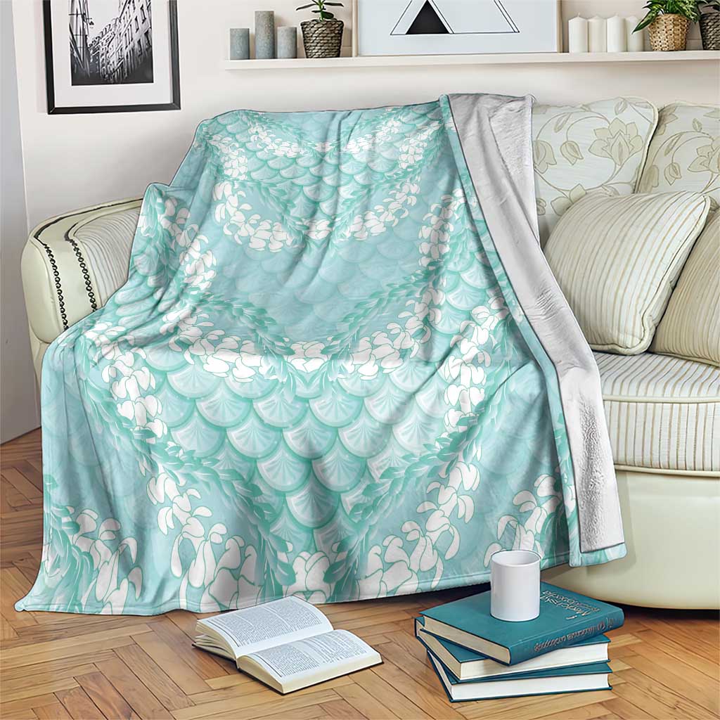 Light Turquoise Mermaid Puakenikeni Maile Lei Blanket