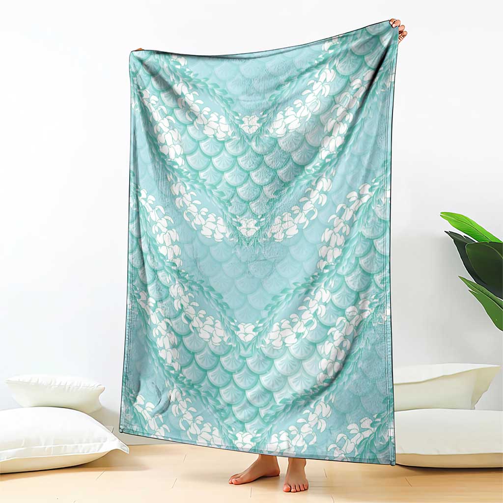 Light Turquoise Mermaid Puakenikeni Maile Lei Blanket