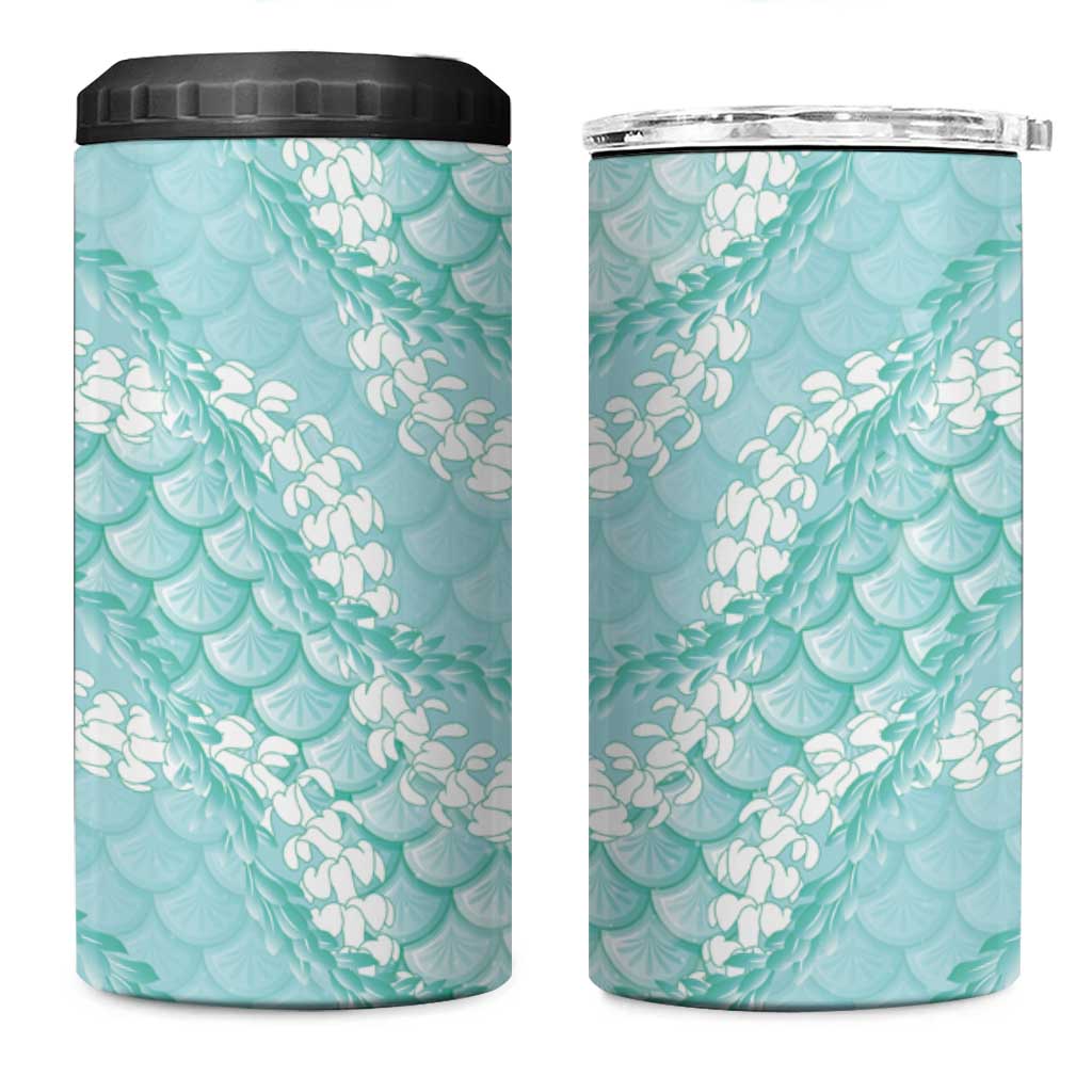 Light Turquoise Mermaid Puakenikeni Maile Lei 4 in 1 Can Cooler Tumbler