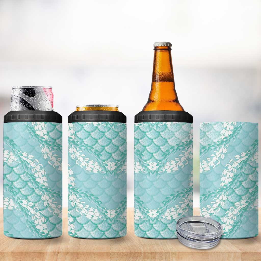 Light Turquoise Mermaid Puakenikeni Maile Lei 4 in 1 Can Cooler Tumbler