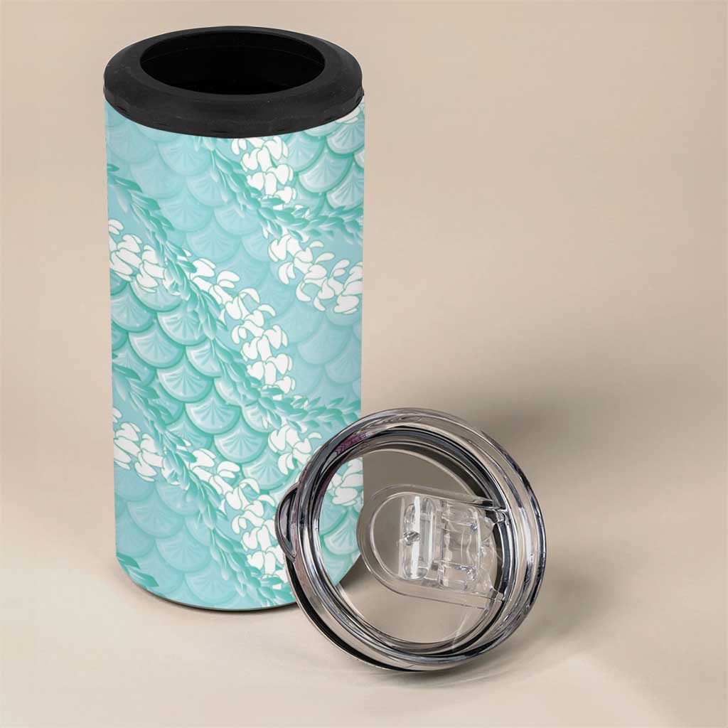 Light Turquoise Mermaid Puakenikeni Maile Lei 4 in 1 Can Cooler Tumbler