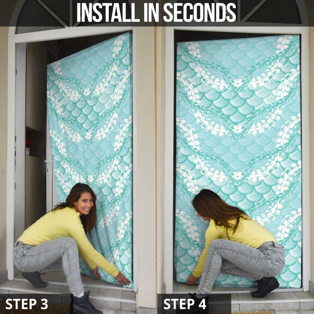 Light Turquoise Mermaid Puakenikeni Maile Lei Door Cover