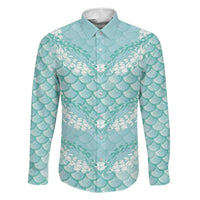 Light Turquoise Mermaid Puakenikeni Maile Lei Family Matching Long Sleeve Bodycon Dress and Hawaiian Shirt