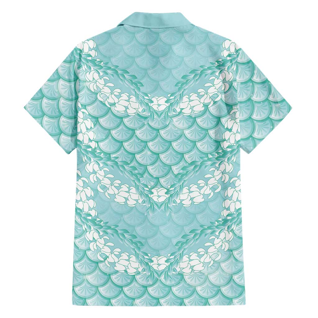 Light Turquoise Mermaid Puakenikeni Maile Lei Family Matching Summer Maxi Dress and Hawaiian Shirt