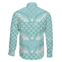 Light Turquoise Mermaid Puakenikeni Maile Lei Family Matching Summer Maxi Dress and Hawaiian Shirt