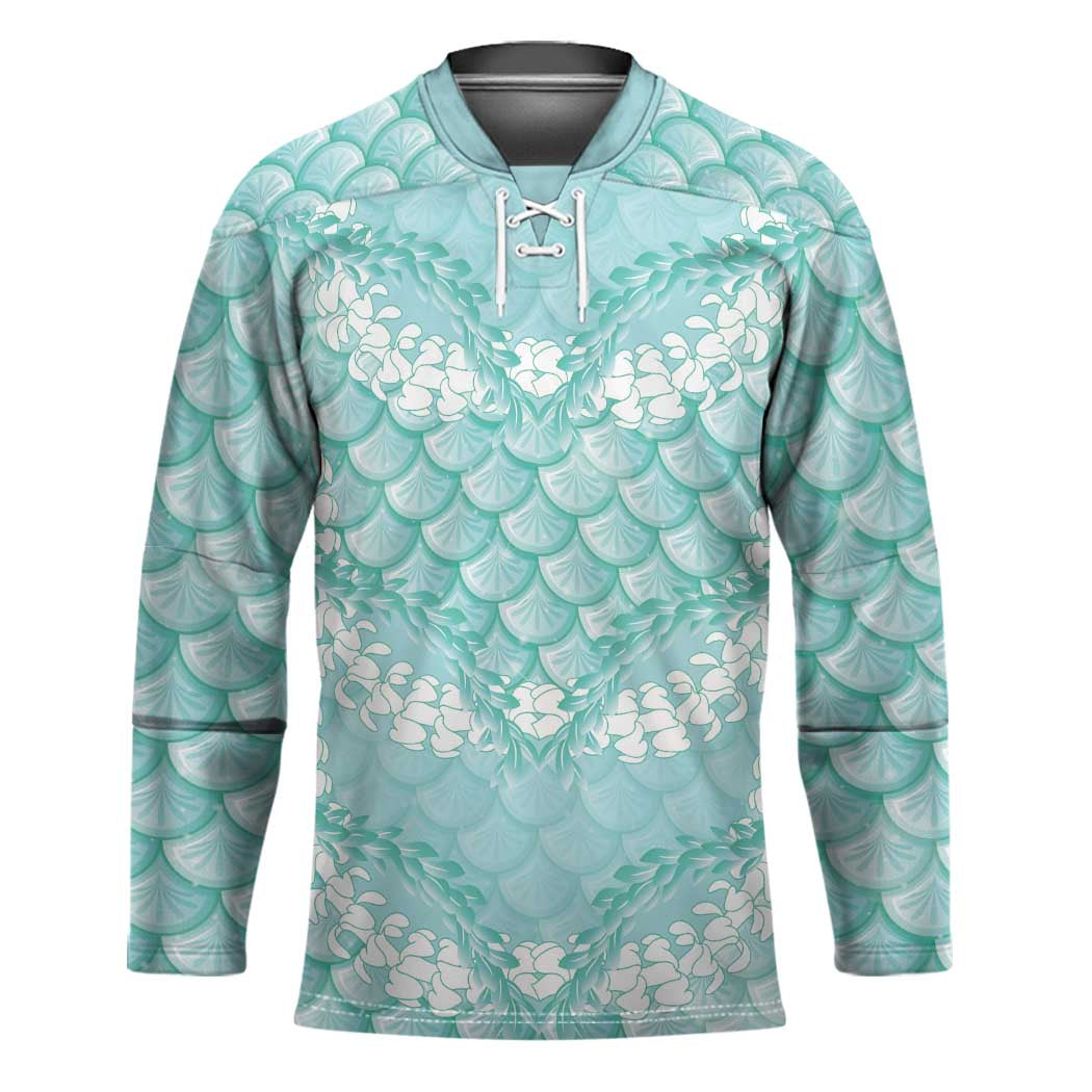 Light Turquoise Mermaid Puakenikeni Maile Lei Hockey Jersey LT01 Unisex Turquoise - Polynesian Pride