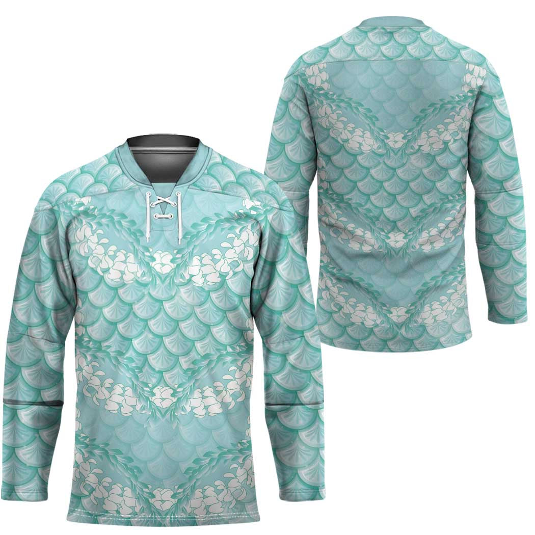 Light Turquoise Mermaid Puakenikeni Maile Lei Hockey Jersey LT01 - Polynesian Pride