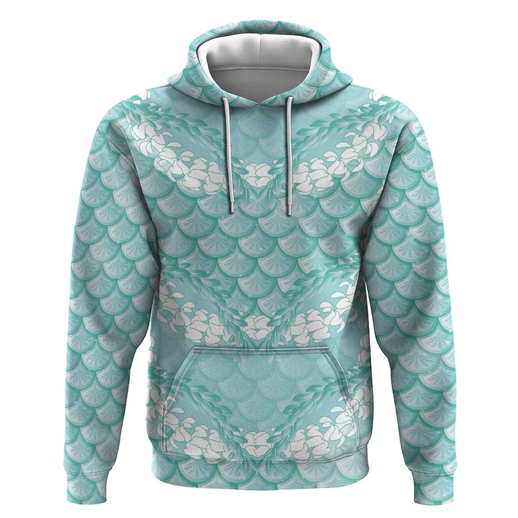 Light Turquoise Mermaid Puakenikeni Maile Lei Hoodie