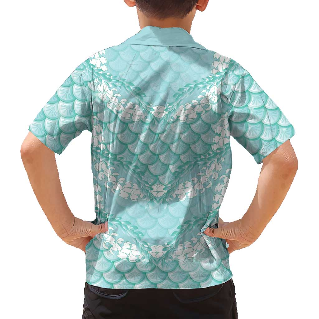 Light Turquoise Mermaid Puakenikeni Maile Lei Kid Hawaiian Shirt LT01 - Polynesian Pride