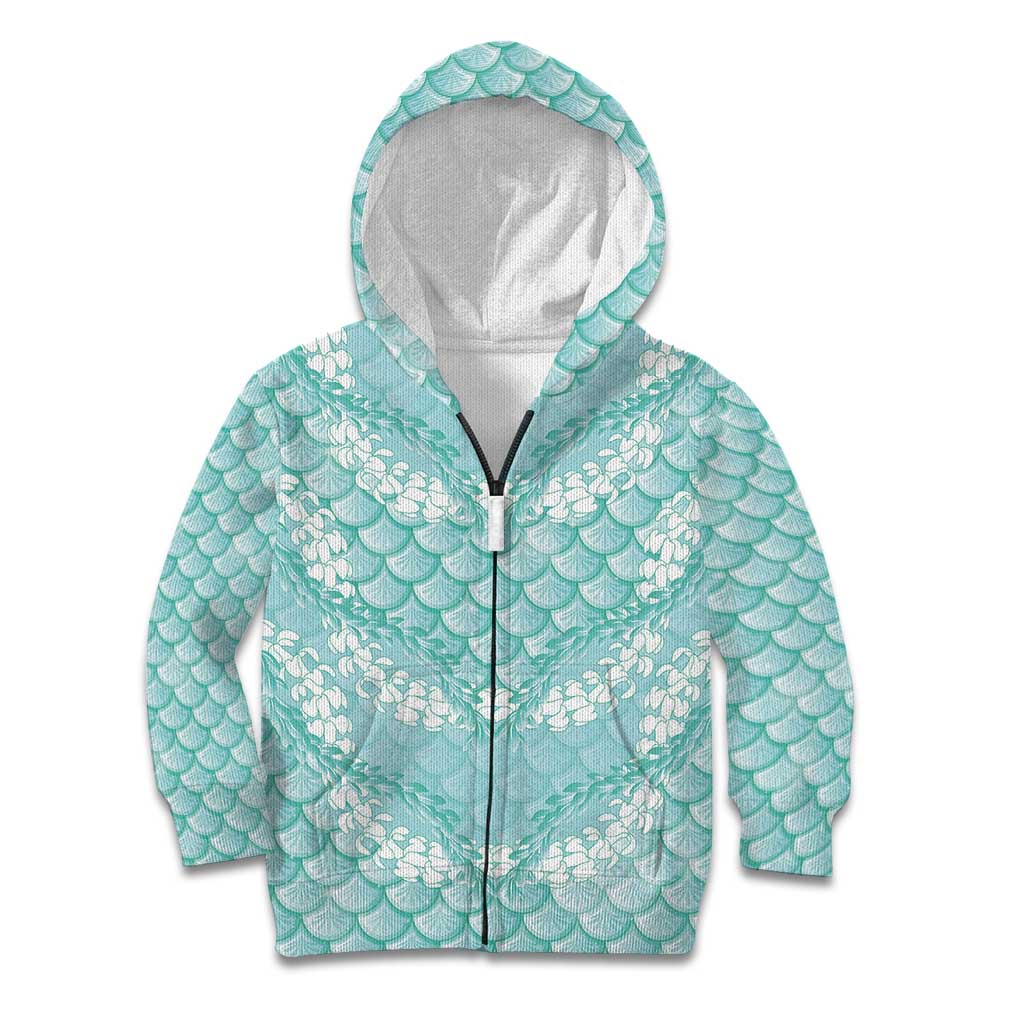 Light Turquoise Mermaid Puakenikeni Maile Lei Kid Hoodie LT01 Zip Hoodie Turquoise - Polynesian Pride