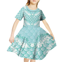 Light Turquoise Mermaid Puakenikeni Maile Lei Kid Short Sleeve Dress