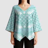 Light Turquoise Mermaid Puakenikeni Maile Lei Kimono Sleeve Blouse LT01 - Polynesian Pride
