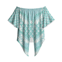 Light Turquoise Mermaid Puakenikeni Maile Lei Off Shoulder Wrap Waist Top LT01 Turquoise - Polynesian Pride