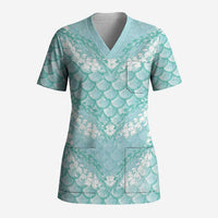 Light Turquoise Mermaid Puakenikeni Maile Lei Scrub Top